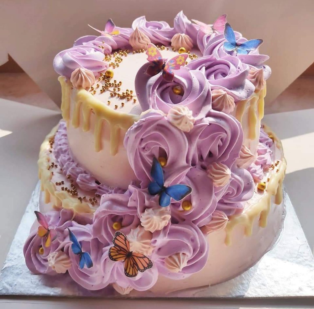 Purple Roses Two Tier Wedding Cake | Meg Rivers Artisan Bakery